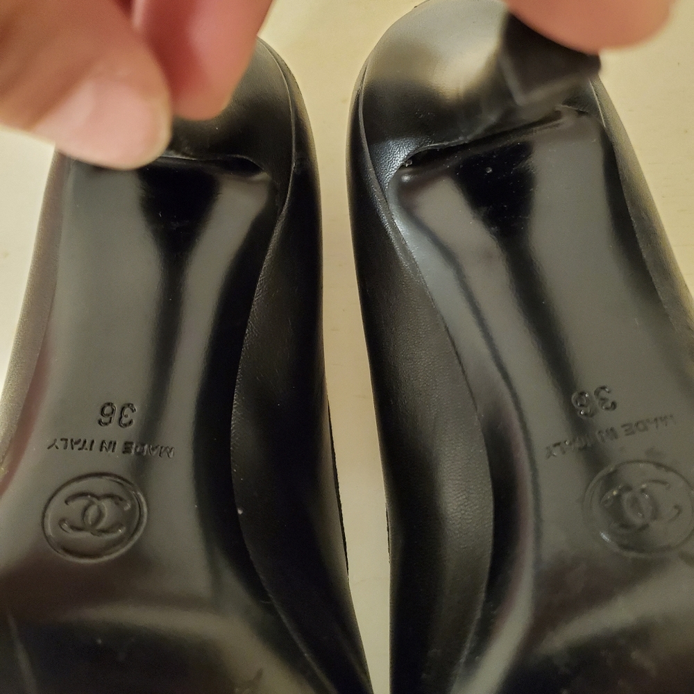 Chanel pumps black leather CC silver 36 6 sz heels - Picture 6 of 10